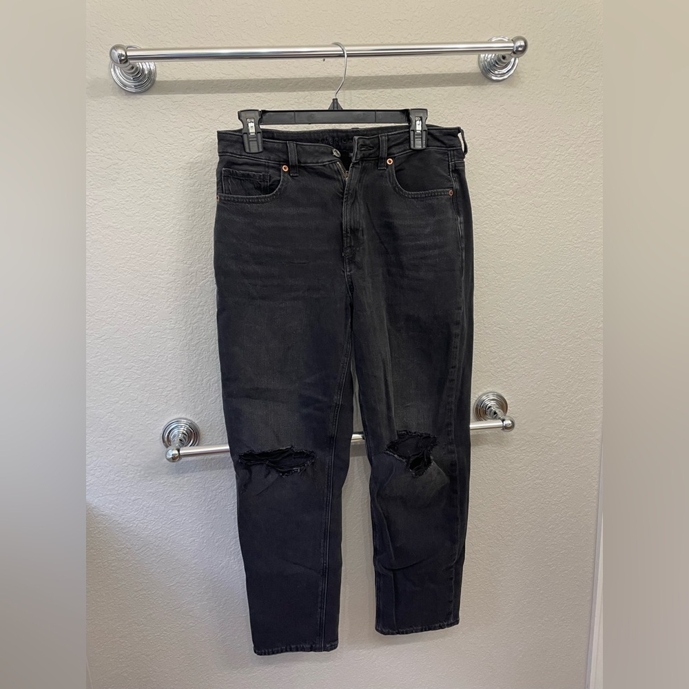 American Eagle Outfitters Women’s Black Charcoal Distressed High Waisted Jeans